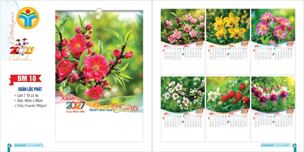 Lịch 7 Tờ Lò Xo 2027 Bình Minh BM08 Cung Cấp Lịch Tết Doanh Nghiệp TP.HCM