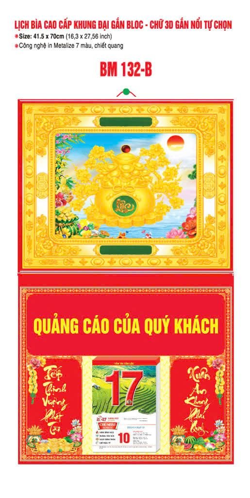 Bìa Lịch Treo Khung Đại Gắn Bloc BM 2027 BM132B - Kim Dương Phú Quý - Quà Tặng Miền Nam
