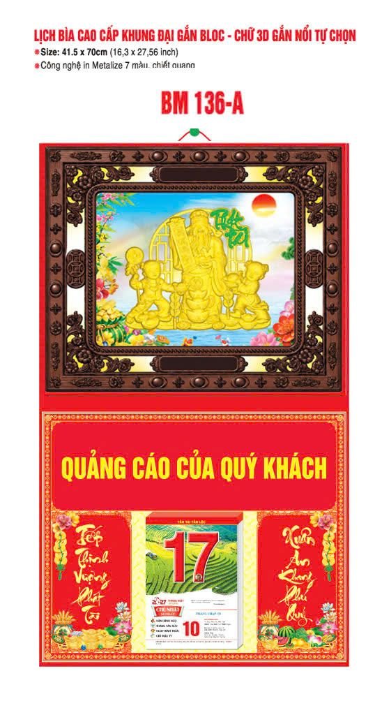 Bìa Lịch Treo Khung Đại Gắn Bloc BM 2027 BM136A - Kim Dương Phú Quý - Quà Tặng Miền Nam