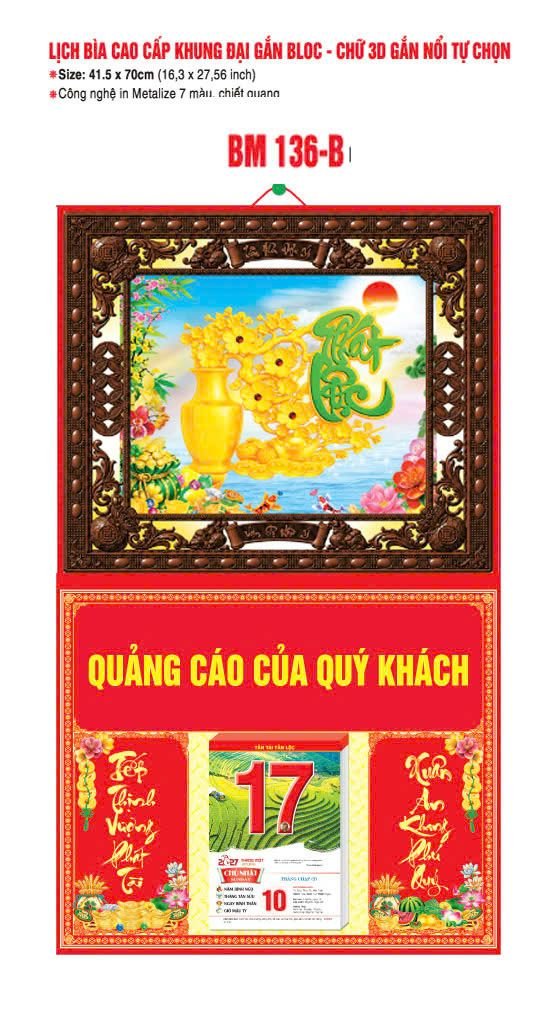 Bìa Lịch Treo Khung Đại Gắn Bloc BM 2027 BM136BI - Kim Dương Phú Quý - Quà Tặng Miền Nam