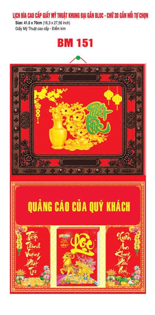 Bìa Lịch Treo Khung Đại Gắn Bloc BM 2027 BM151 - Kim Dương Phú Quý - Quà Tặng Miền Nam