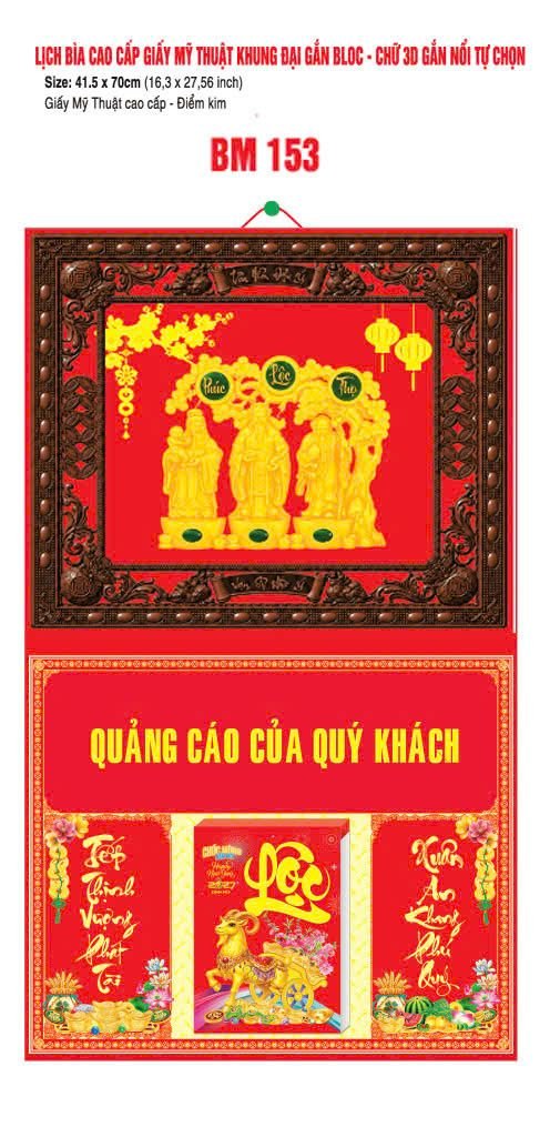 Bìa Lịch Treo Khung Đại Gắn Bloc BM 2027 BM153 - Kim Dương Phú Quý - Quà Tặng Miền Nam