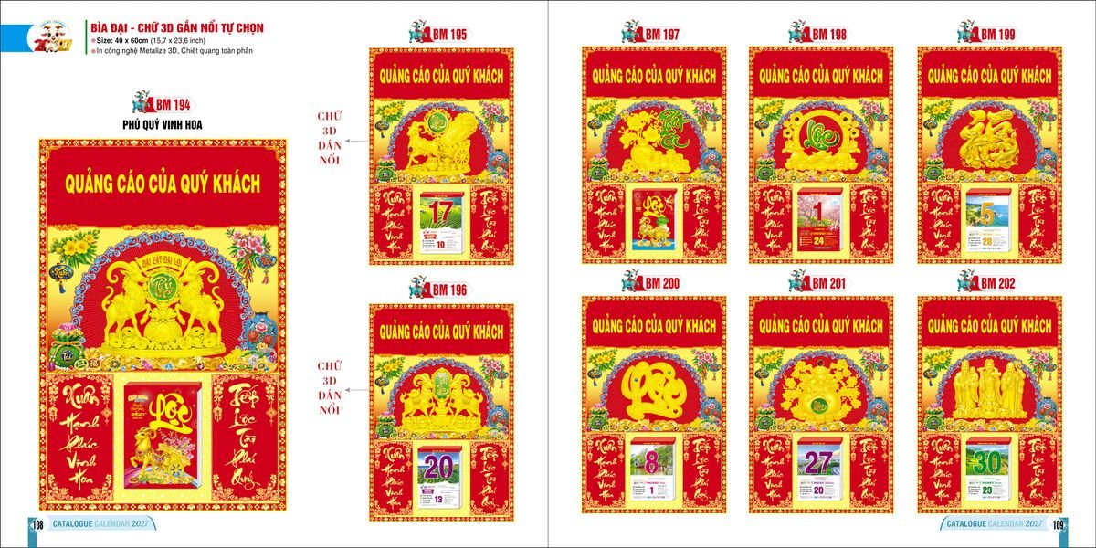 Bìa Lịch Treo Gắn Bloc Ba Nhất Ba Nhất 2027 BN227 Cung Cấp Lịch Tết Doanh Nghiệp TP.HCM