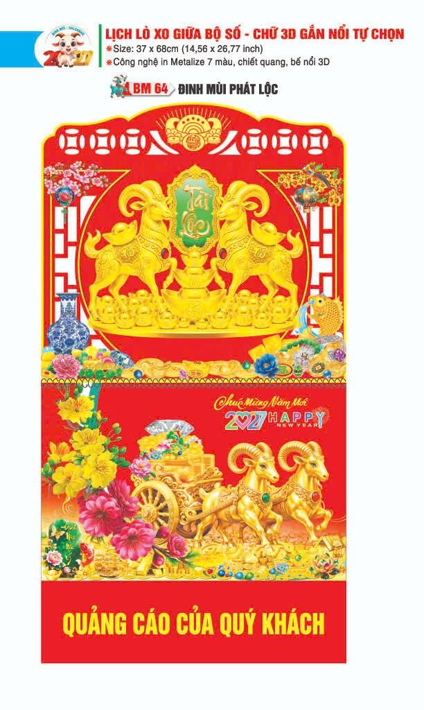 Lịch Lò Xo Giữa Gắn Bloc Ba Nhất 2027 BN381 Cung Cấp Lịch Tết Doanh Nghiệp TP.HCM