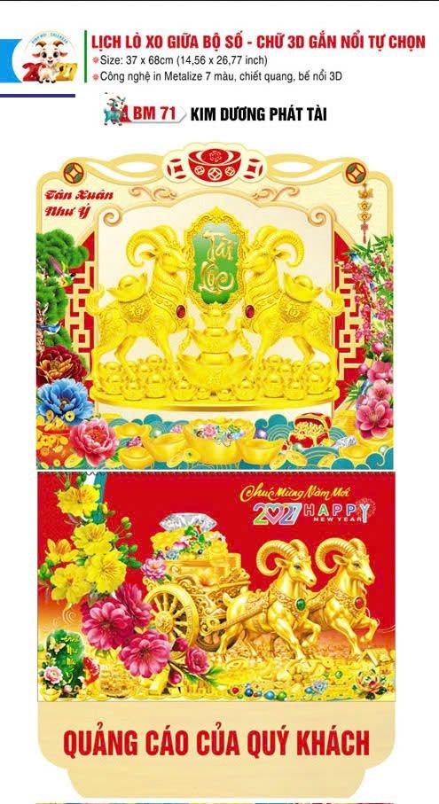 Lịch Lò Xo Giữa Gắn Bloc Ba Nhất 2027 BN388 Cung Cấp Lịch Tết Doanh Nghiệp TP.HCM