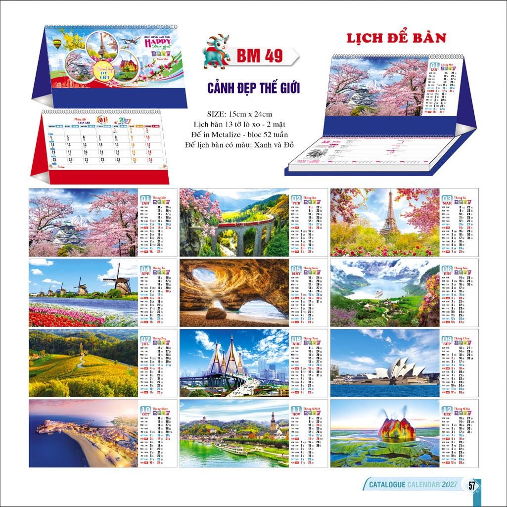 Lịch Để Bàn Ba Nhất Ba Nhất 2027 BN521 Cung Cấp Lịch Tết Doanh Nghiệp TP.HCM