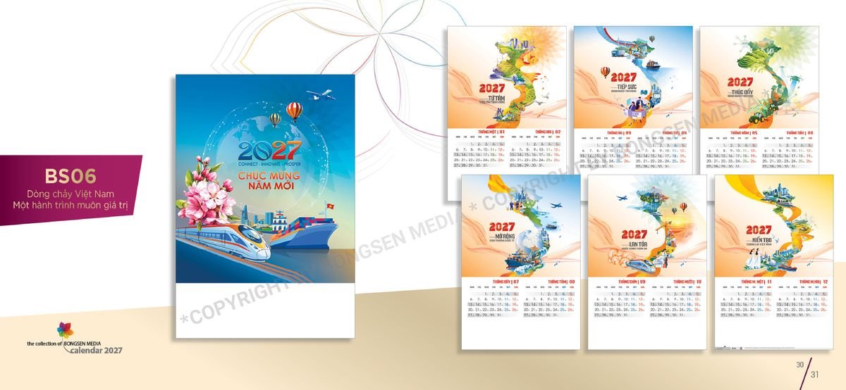 Lịch 7 Tờ Lò Xo 2027 Bông Sen BS16 Cung Cấp Lịch Tết Doanh Nghiệp TP.HCM