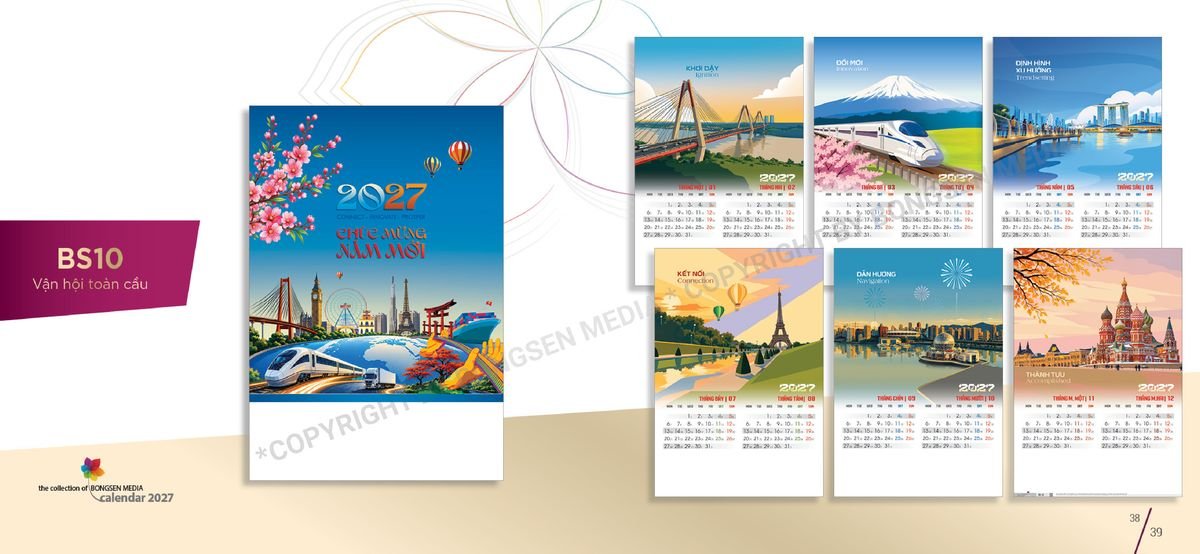Lịch 7 Tờ Lò Xo 2027 Bông Sen BS20 Cung Cấp Lịch Tết Doanh Nghiệp TP.HCM
