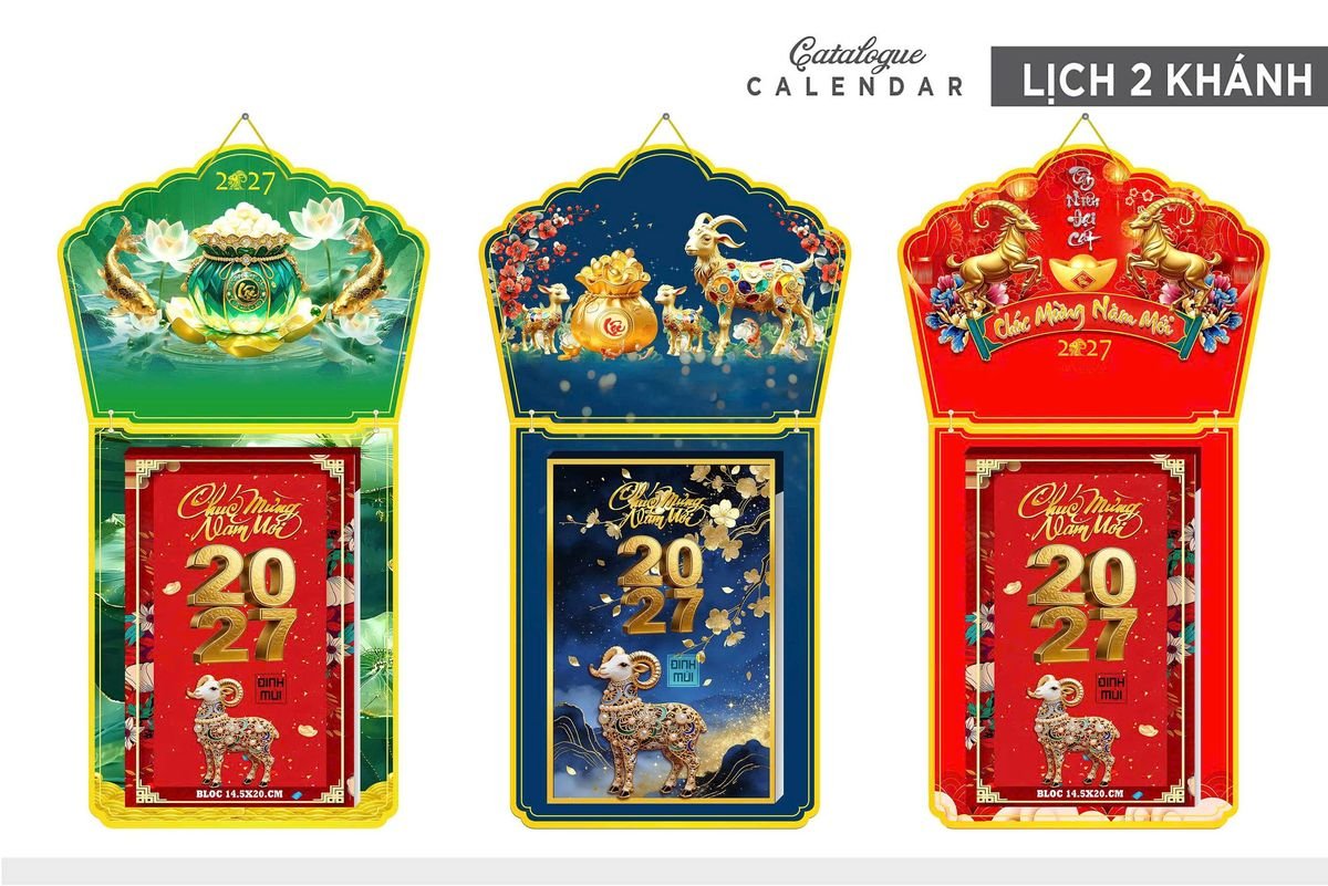Lịch Khánh Gỗ Lamina 2 Đầu 2027 LM2D_001 - Quà Tặng Miền Nam