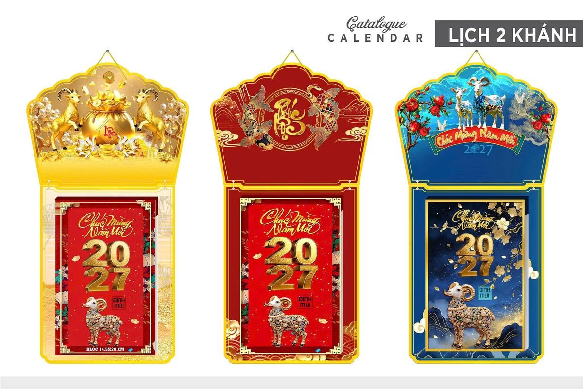 Lịch Khánh Gỗ Lamina 2 Đầu 2027 LM2D_002 - Quà Tặng Miền Nam