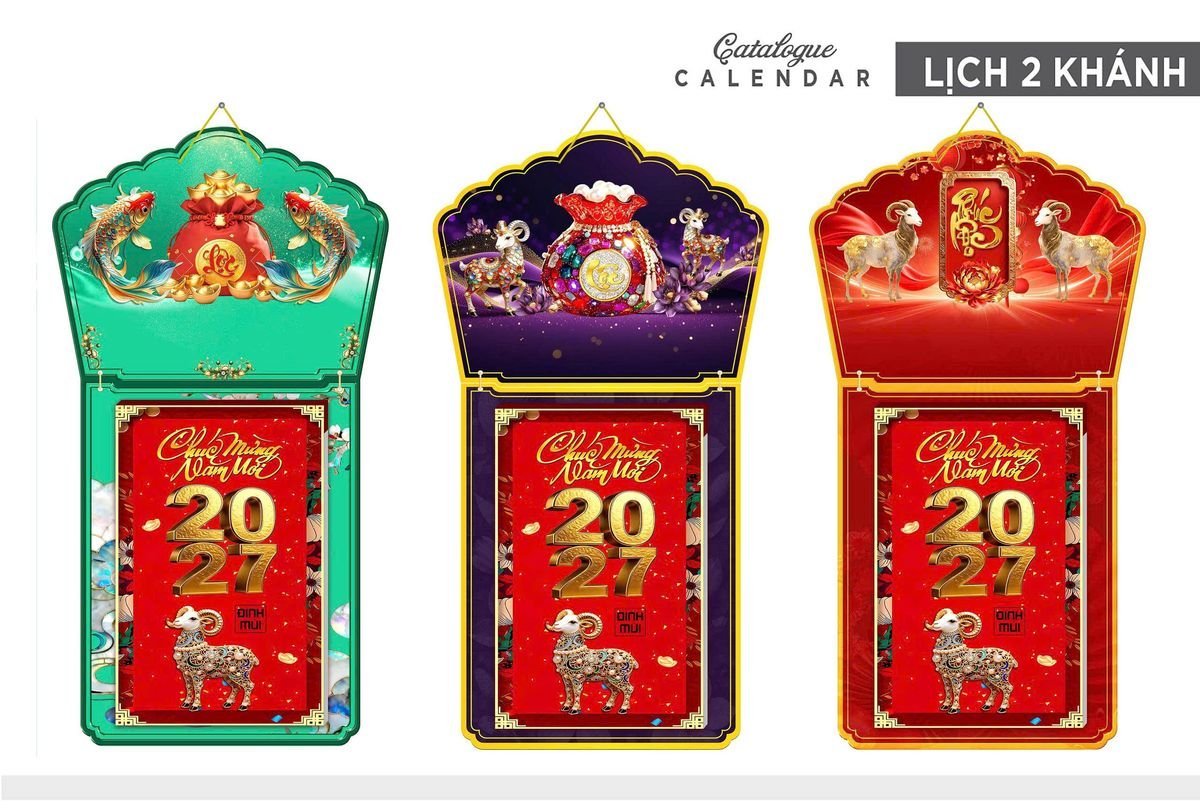 Lịch Khánh Gỗ Lamina 2 Đầu 2027 LM2D_003 - Quà Tặng Miền Nam