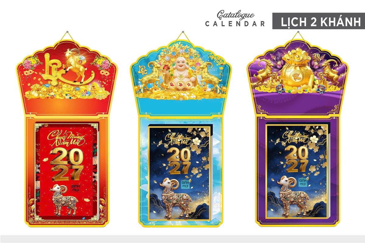 Lịch Khánh Gỗ Lamina 2 Đầu 2027 LM2D_004 - Quà Tặng Miền Nam