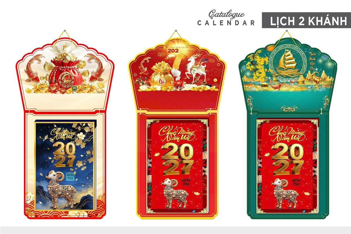 Lịch Khánh Gỗ Lamina 2 Đầu 2027 LM2D_005 - Quà Tặng Miền Nam