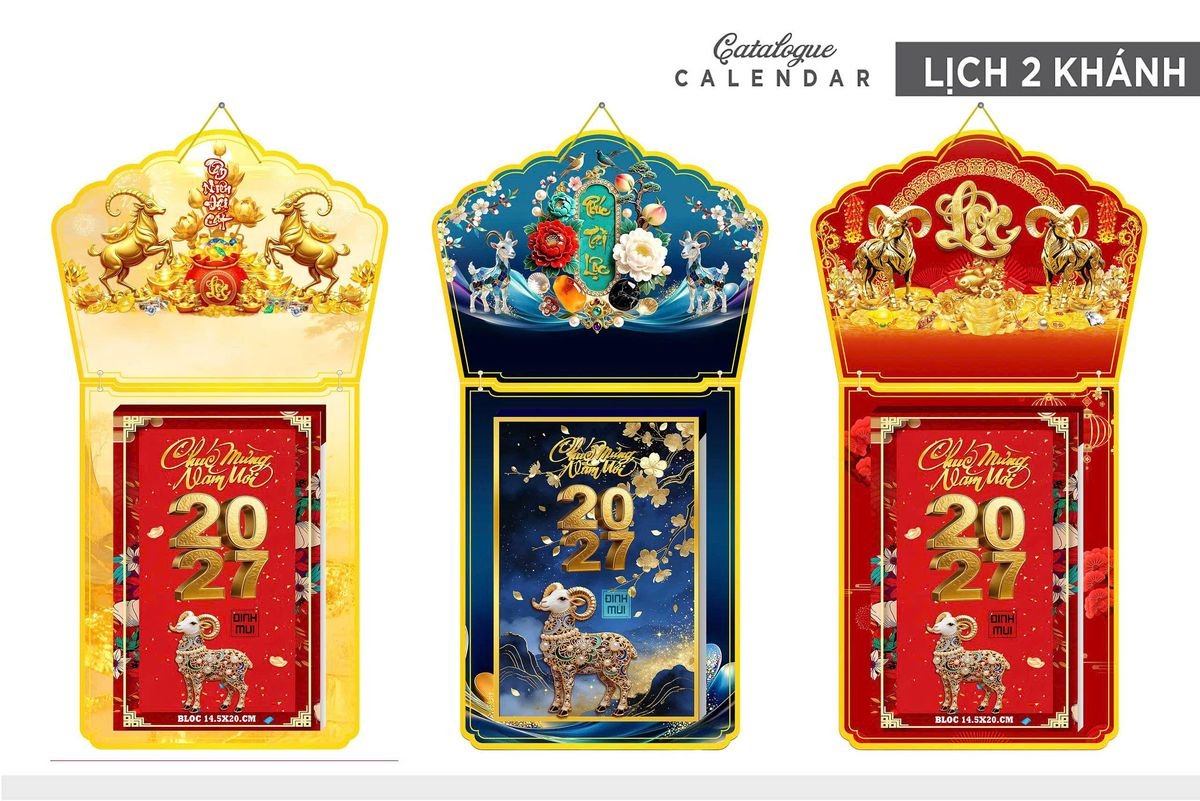 Lịch Khánh Gỗ Lamina 2 Đầu 2027 LM2D_006 - Quà Tặng Miền Nam