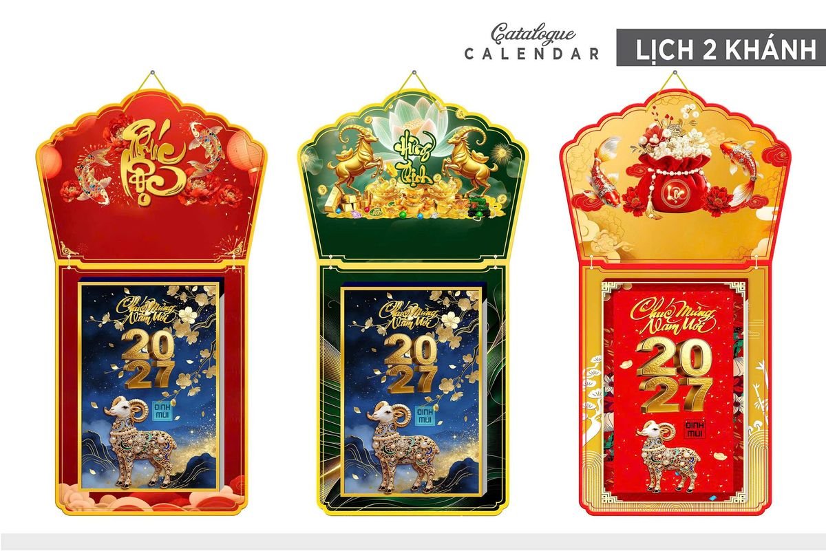 Lịch Khánh Gỗ Lamina 2 Đầu 2027 LM2D_007 - Quà Tặng Miền Nam