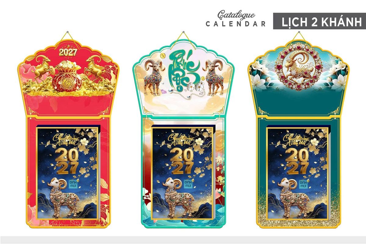 Lịch Khánh Gỗ Lamina 2 Đầu 2027 LM2D_008 - Quà Tặng Miền Nam