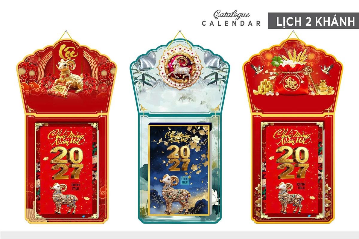 Lịch Khánh Gỗ Lamina 2 Đầu 2027 LM2D_009 - Quà Tặng Miền Nam