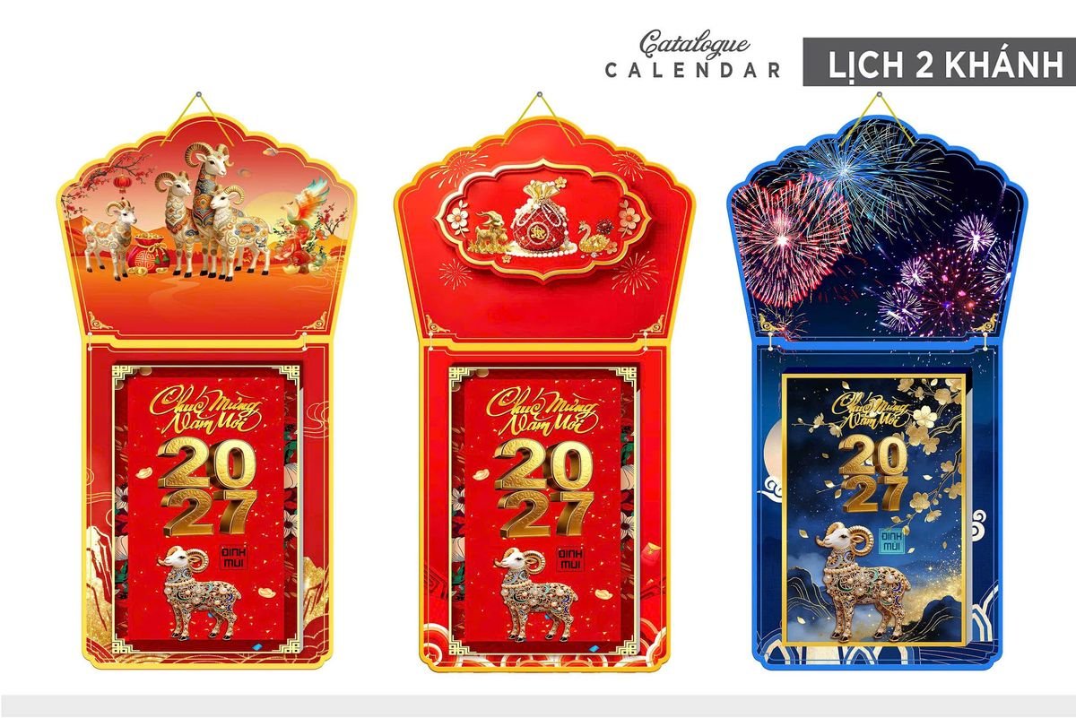 Lịch Khánh Gỗ Lamina 2 Đầu 2027 LM2D_010 - Quà Tặng Miền Nam