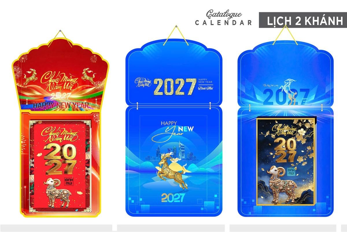 Lịch Khánh Gỗ Lamina 2 Đầu 2027 LM2D_011 - Quà Tặng Miền Nam