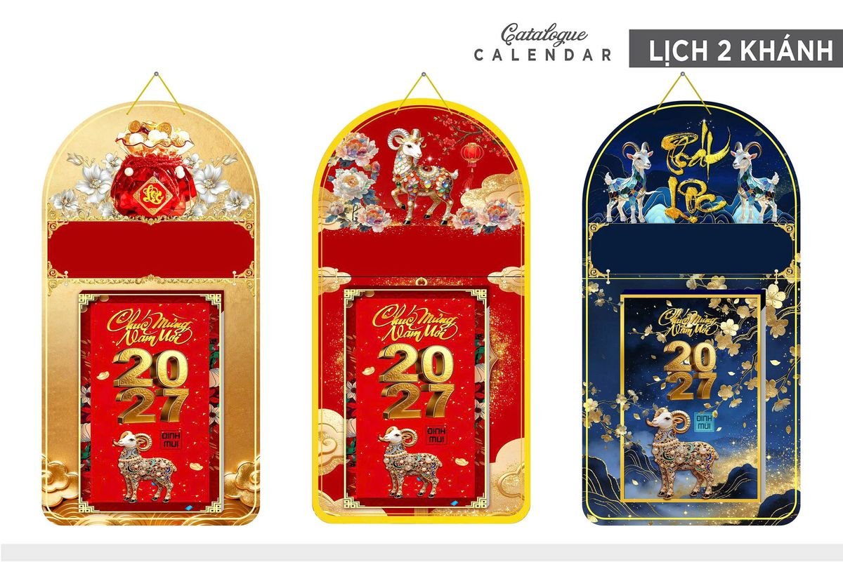 Lịch Khánh Gỗ Lamina 2 Đầu 2027 LM2D_012 - Quà Tặng Miền Nam