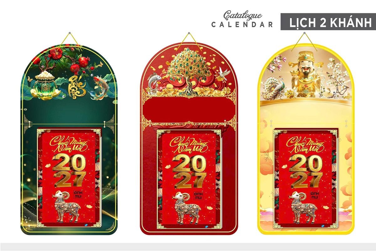 Lịch Khánh Gỗ Lamina 2 Đầu 2027 LM2D_013 - Quà Tặng Miền Nam