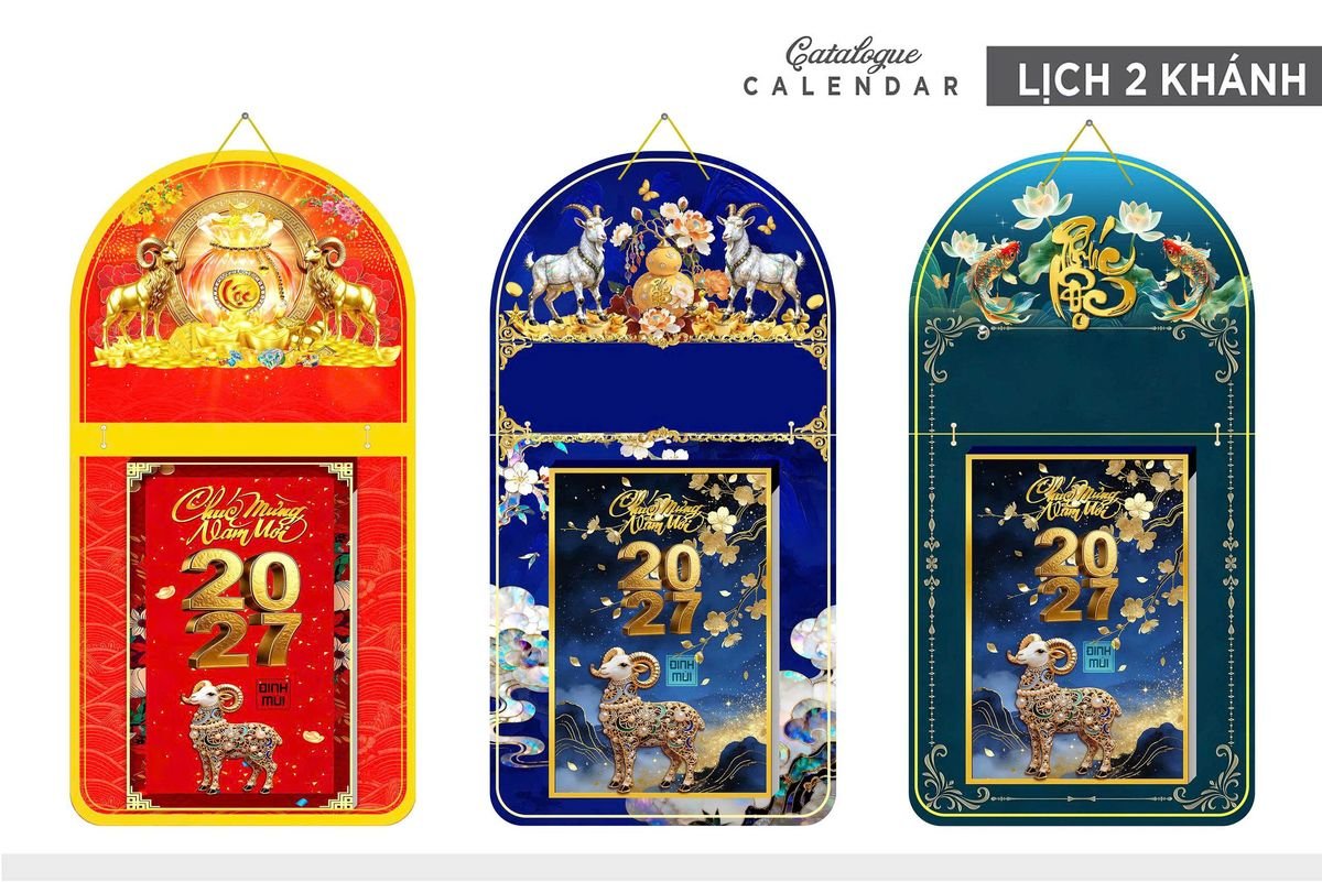 Lịch Khánh Gỗ Lamina 2 Đầu 2027 LM2D_014 - Quà Tặng Miền Nam