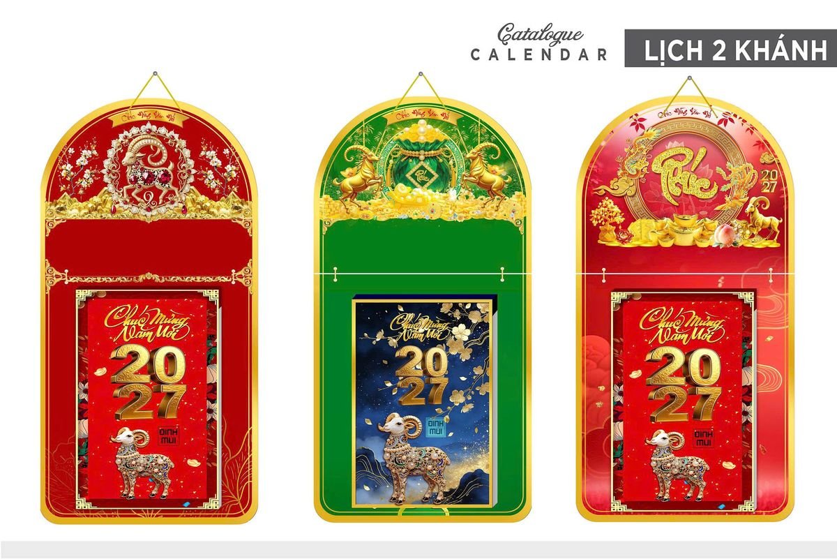 Lịch Khánh Gỗ Lamina 2 Đầu 2027 LM2D_015 - Quà Tặng Miền Nam