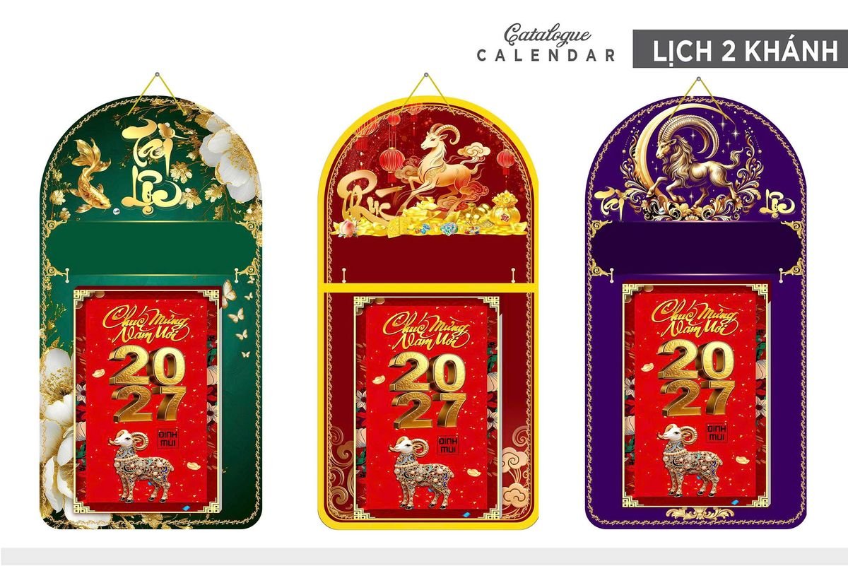 Lịch Khánh Gỗ Lamina 2 Đầu 2027 LM2D_016 - Quà Tặng Miền Nam