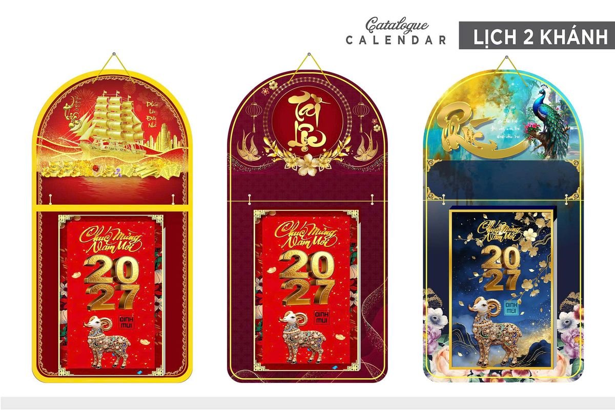 Lịch Khánh Gỗ Lamina 2 Đầu 2027 LM2D_017 - Quà Tặng Miền Nam
