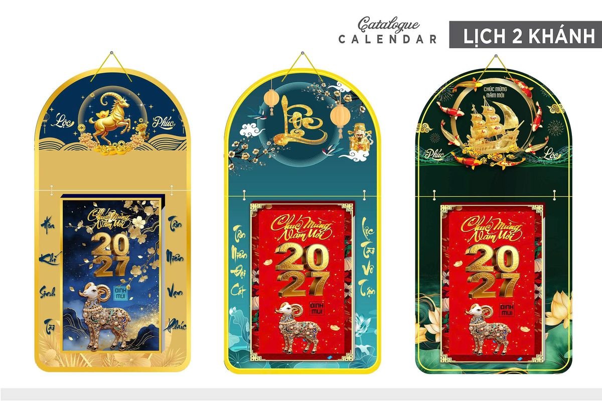 Lịch Khánh Gỗ Lamina 2 Đầu 2027 LM2D_018 - Quà Tặng Miền Nam