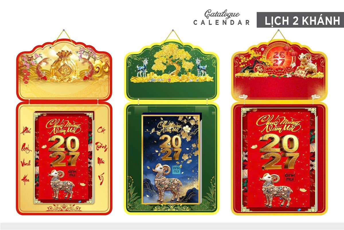 Lịch Khánh Gỗ Lamina 2 Đầu 2027 LM2D_019 - Quà Tặng Miền Nam