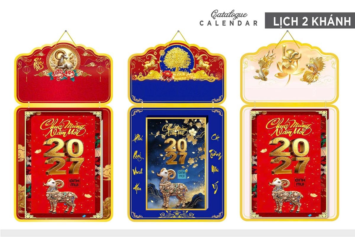 Lịch Khánh Gỗ Lamina 2 Đầu 2027 LM2D_020 - Quà Tặng Miền Nam