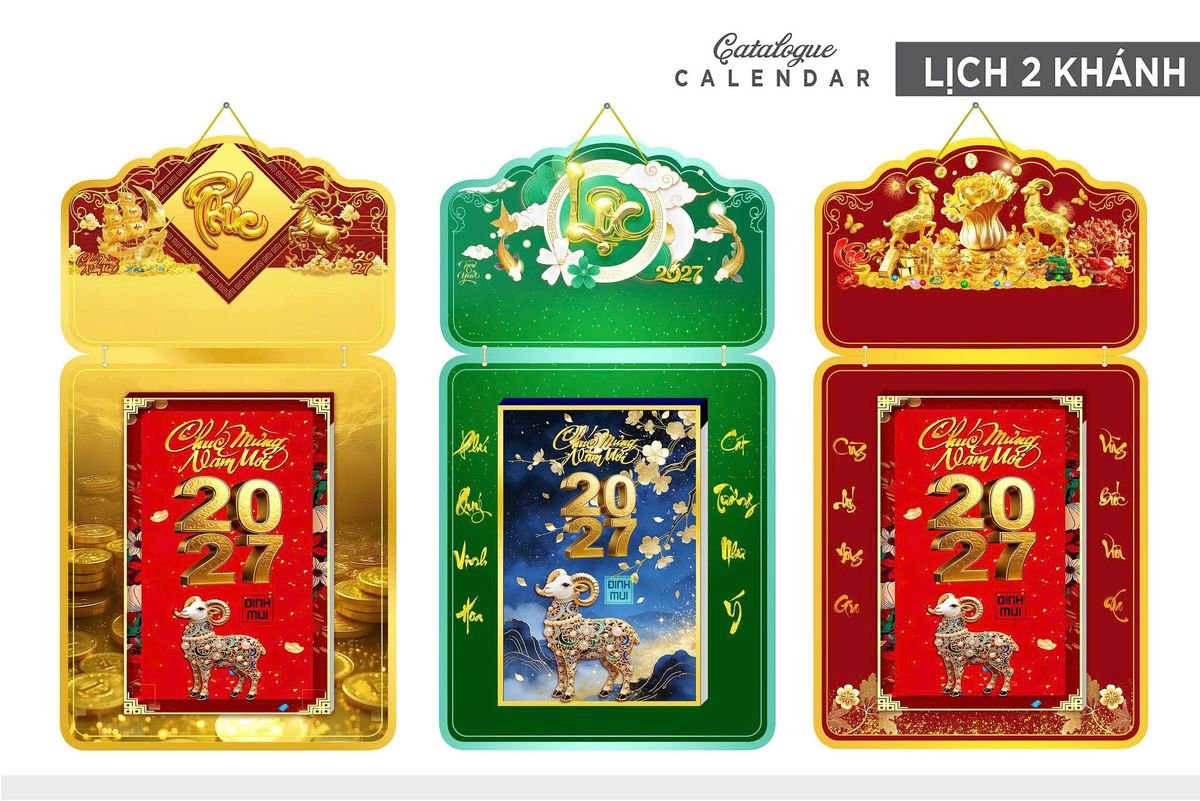 Lịch Khánh Gỗ Lamina 2 Đầu 2027 LM2D_021 - Quà Tặng Miền Nam