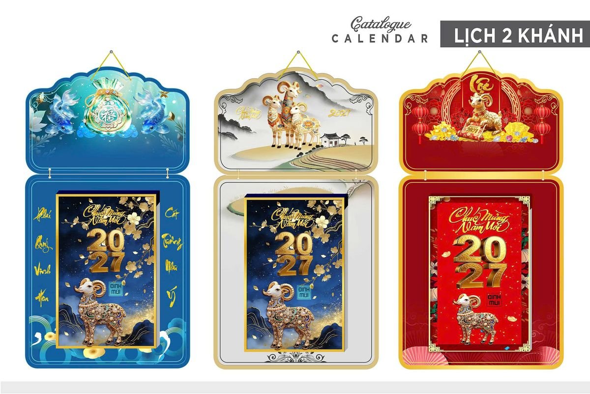 Lịch Khánh Gỗ Lamina 2 Đầu 2027 LM2D_022 - Quà Tặng Miền Nam
