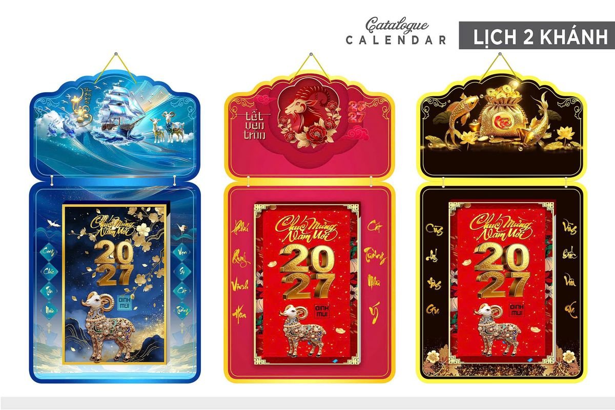 Lịch Khánh Gỗ Lamina 2 Đầu 2027 LM2D_023 - Quà Tặng Miền Nam