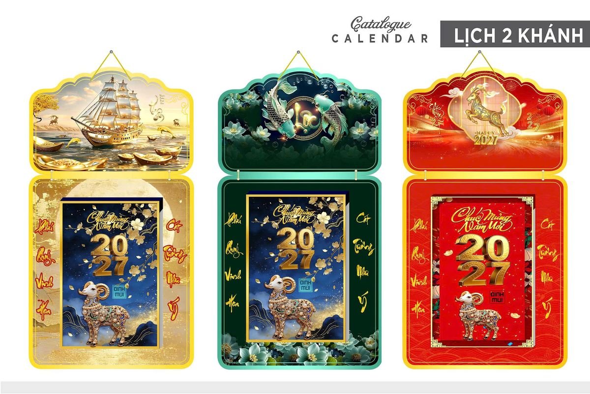 Lịch Khánh Gỗ Lamina 2 Đầu 2027 LM2D_024 - Quà Tặng Miền Nam