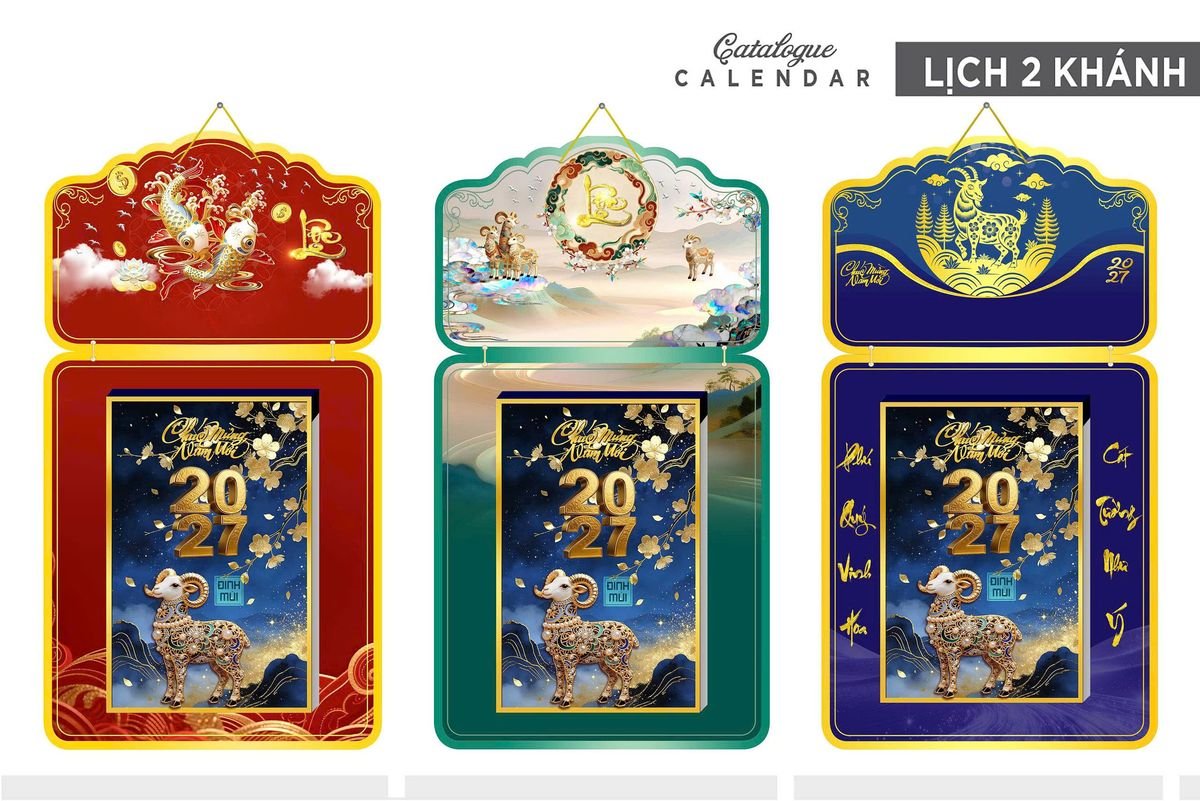 Lịch Khánh Gỗ Lamina 2 Đầu 2027 LM2D_025 - Quà Tặng Miền Nam