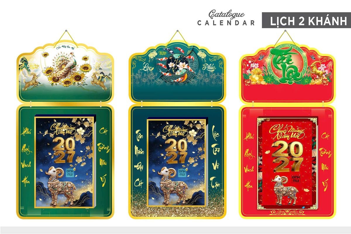 Lịch Khánh Gỗ Lamina 2 Đầu 2027 LM2D_026 - Quà Tặng Miền Nam