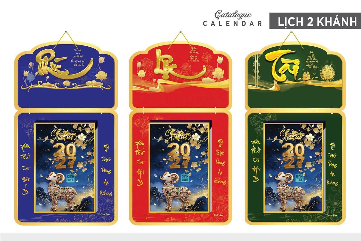 Lịch Khánh Gỗ Lamina 2 Đầu 2027 LM2D_027 - Quà Tặng Miền Nam