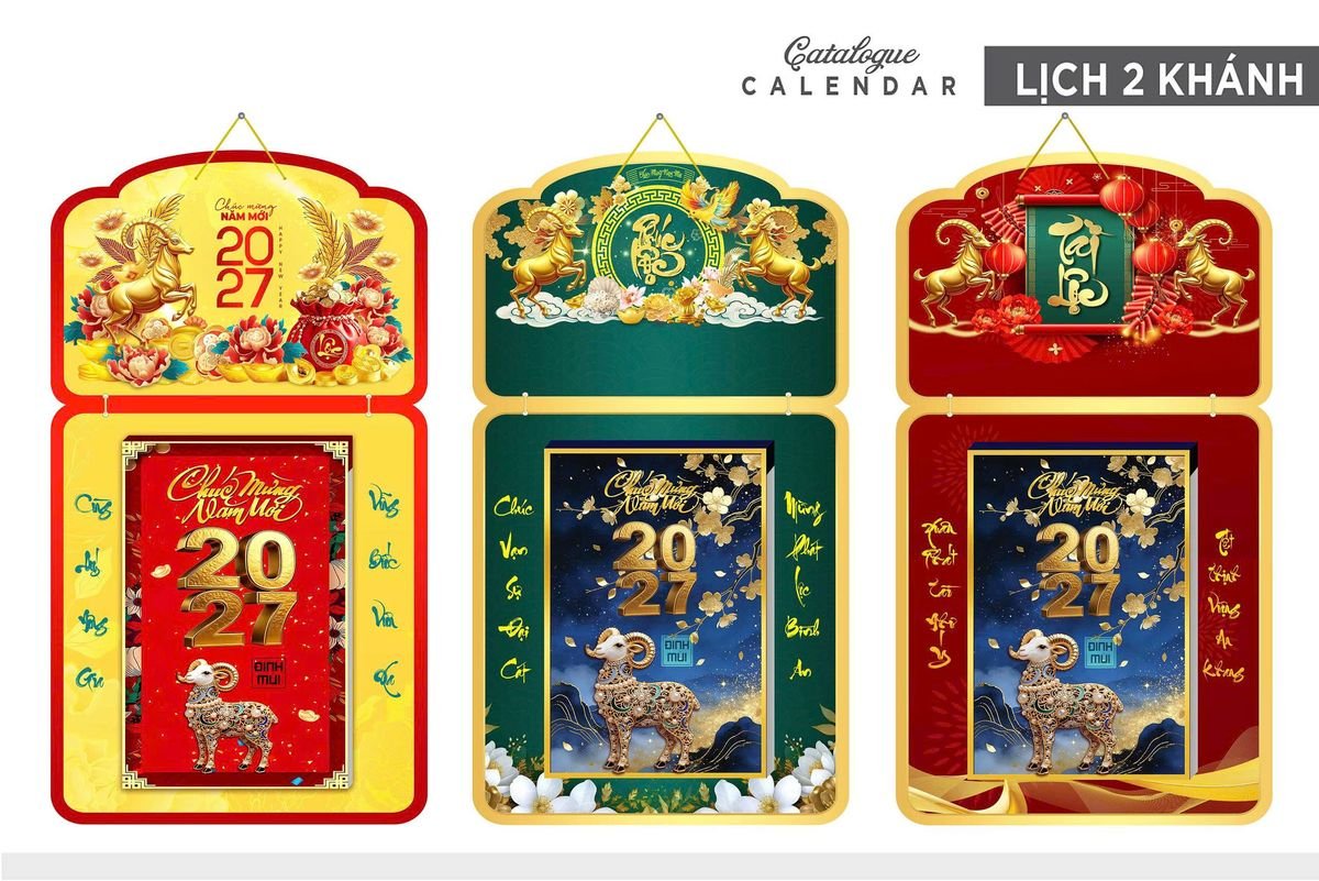 Lịch Khánh Gỗ Lamina 2 Đầu 2027 LM2D_028 - Quà Tặng Miền Nam
