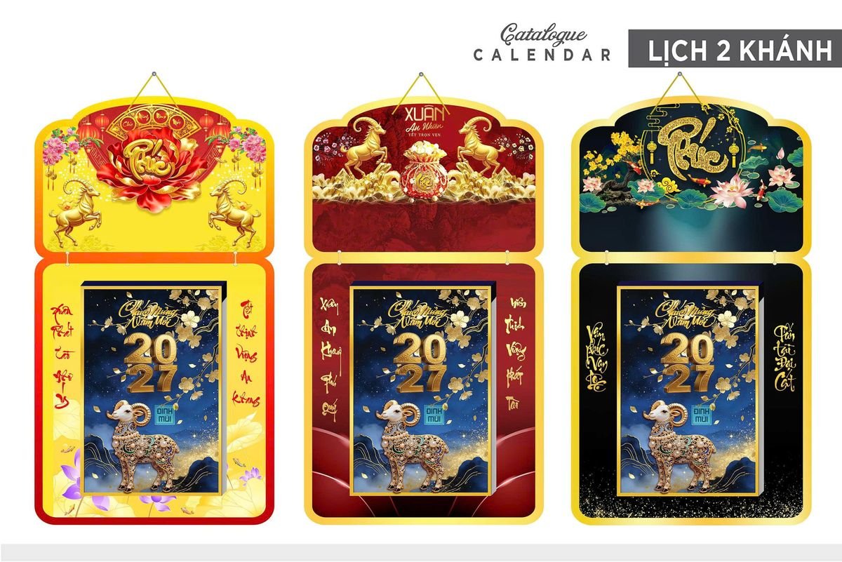 Lịch Khánh Gỗ Lamina 2 Đầu 2027 LM2D_029 - Quà Tặng Miền Nam