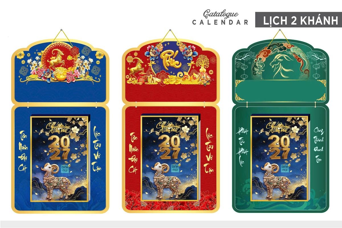 Lịch Khánh Gỗ Lamina 2 Đầu 2027 LM2D_031 - Quà Tặng Miền Nam