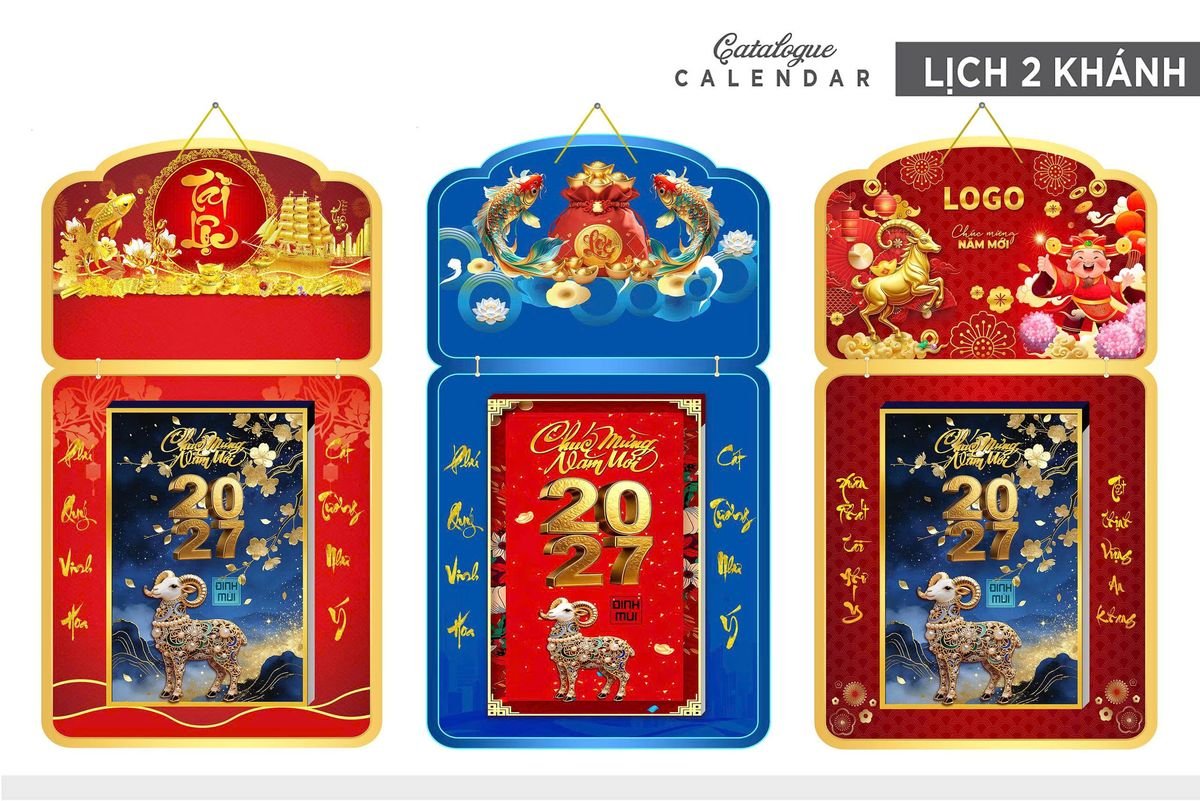Lịch Khánh Gỗ Lamina 2 Đầu 2027 LM2D_032 - Quà Tặng Miền Nam