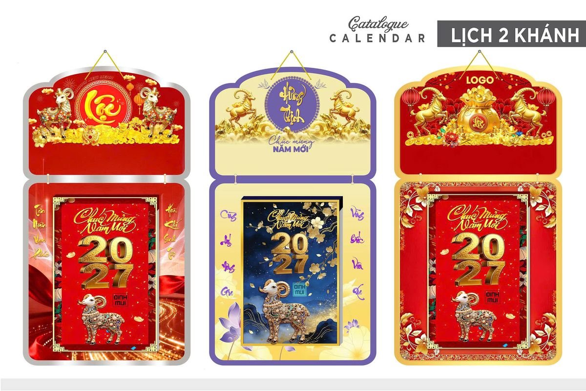 Lịch Khánh Gỗ Lamina 2 Đầu 2027 LM2D_033 - Quà Tặng Miền Nam