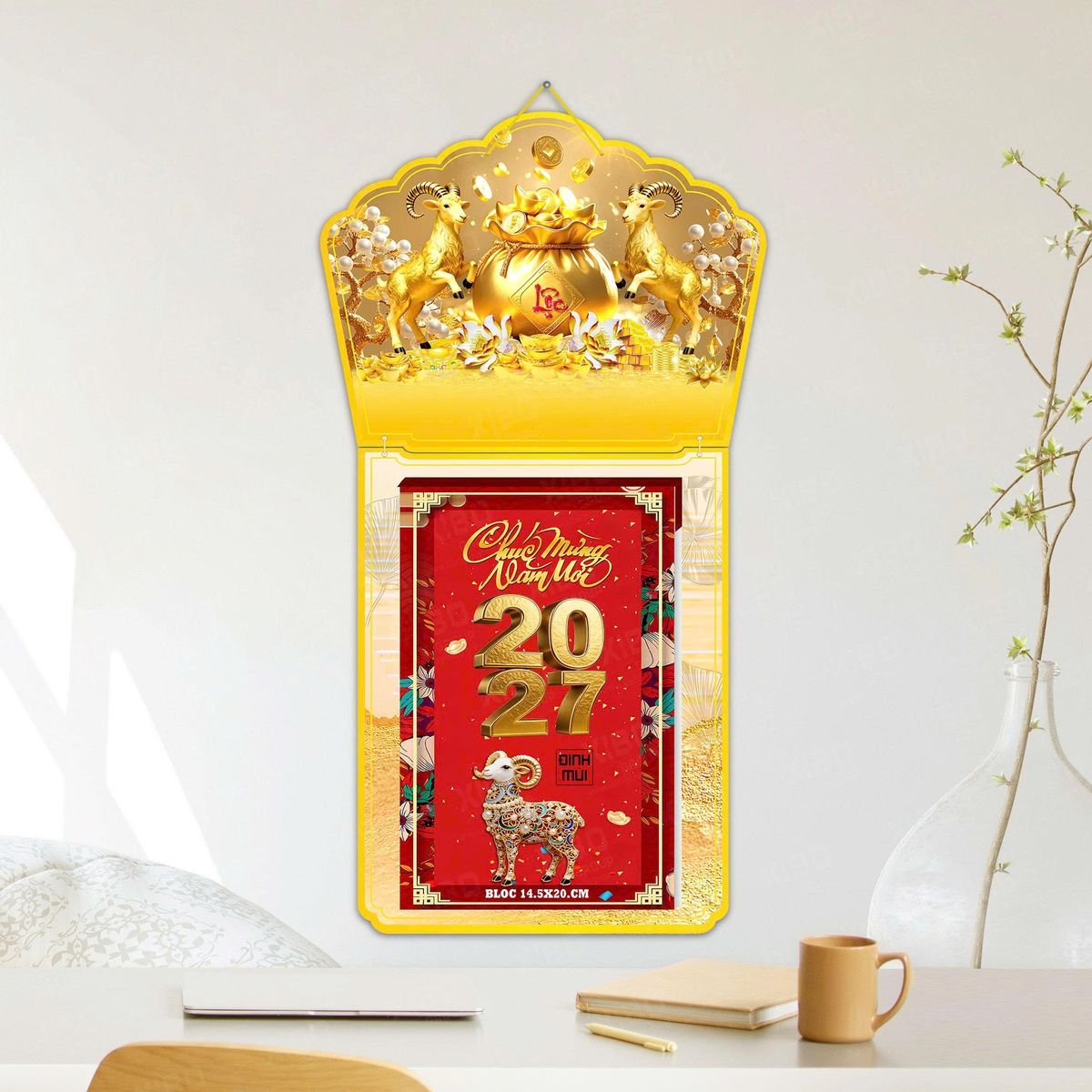 Lịch Khánh Gỗ Lamina 2 Đầu 2027 LM2D_037 - Quà Tặng Miền Nam