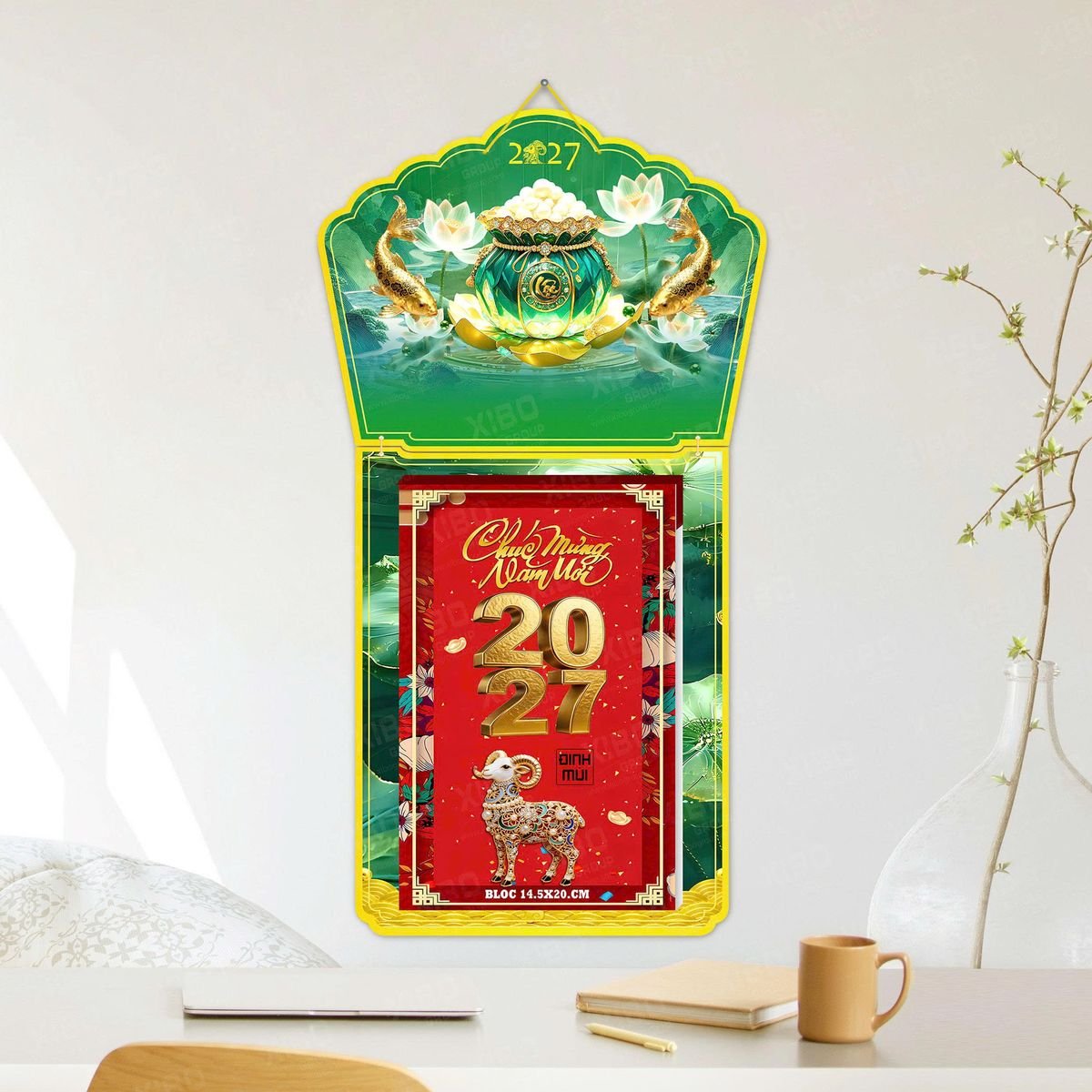 Lịch Khánh Gỗ Lamina 2 Đầu 2027 LM2D_038 - Quà Tặng Miền Nam
