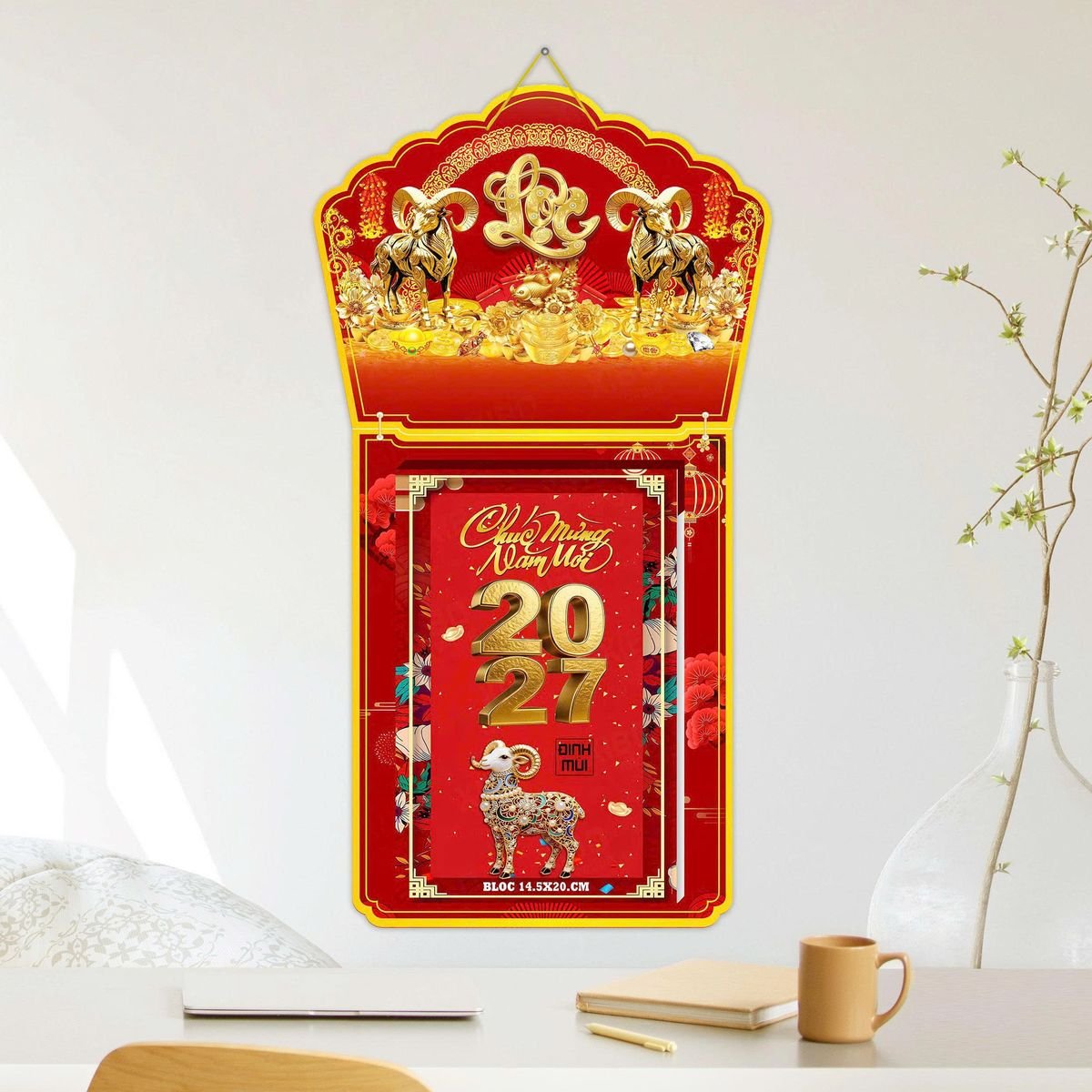 Lịch Khánh Gỗ Lamina 2 Đầu 2027 LM2D_040 - Quà Tặng Miền Nam