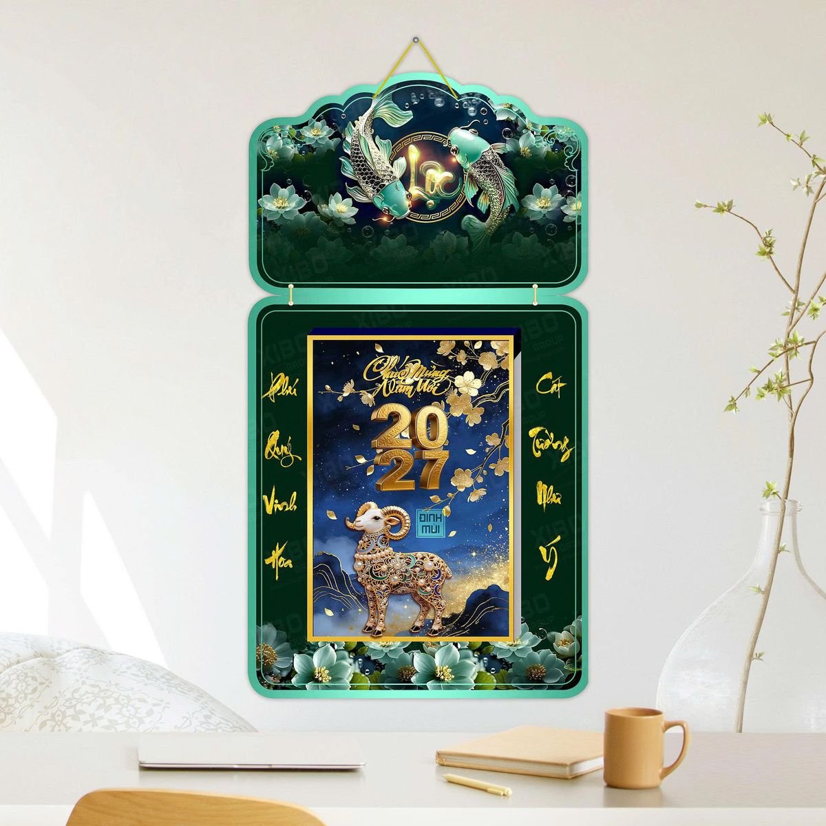 Lịch Khánh Gỗ Lamina 2 Đầu 2027 LM2D_045 - Quà Tặng Miền Nam