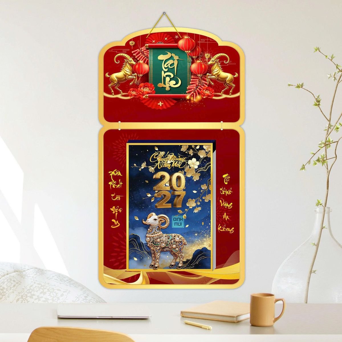 Lịch Khánh Gỗ Lamina 2 Đầu 2027 LM2D_053 - Quà Tặng Miền Nam