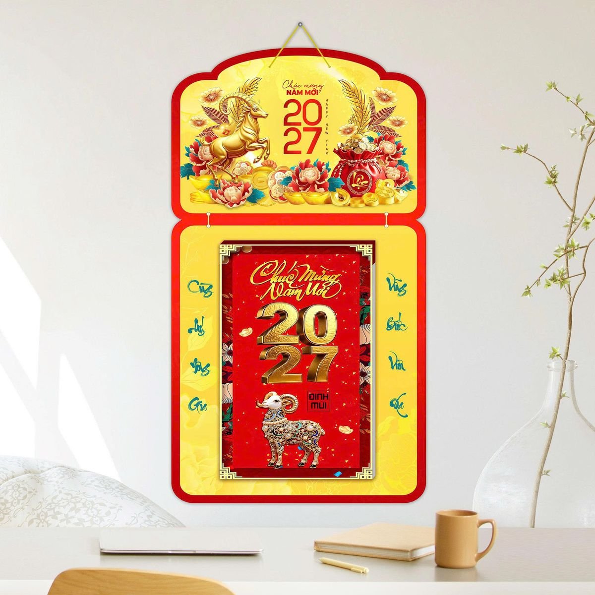 Lịch Khánh Gỗ Lamina 2 Đầu 2027 LM2D_054 - Quà Tặng Miền Nam
